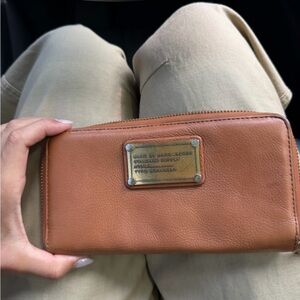 Marc Jacobs Cognac Leather Zip-Around Wallet with Branded Plaque